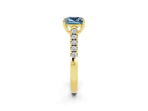 Yellow gold {shape_name} Aquamarine Solitaire Ring with Pavé Band and Four-Prong Setting_2