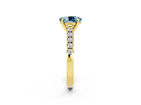 Yellow gold {shape_name} Aquamarine Solitaire Ring with Pavé Band and Four-Prong Setting_2