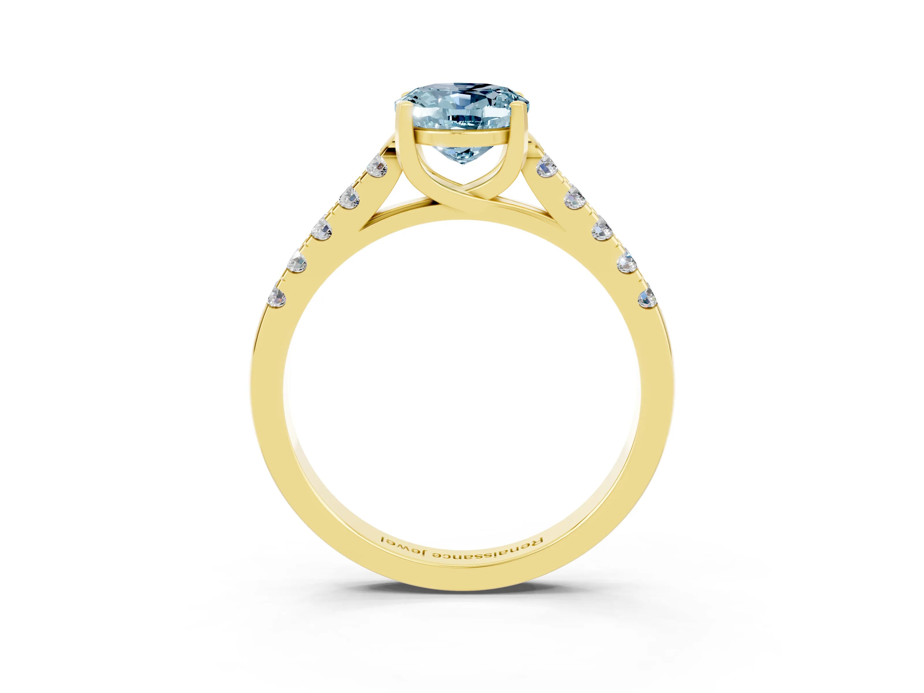 Yellow gold {shape_name} Aquamarine Solitaire Ring with Pavé Band and Four-Prong Setting_3