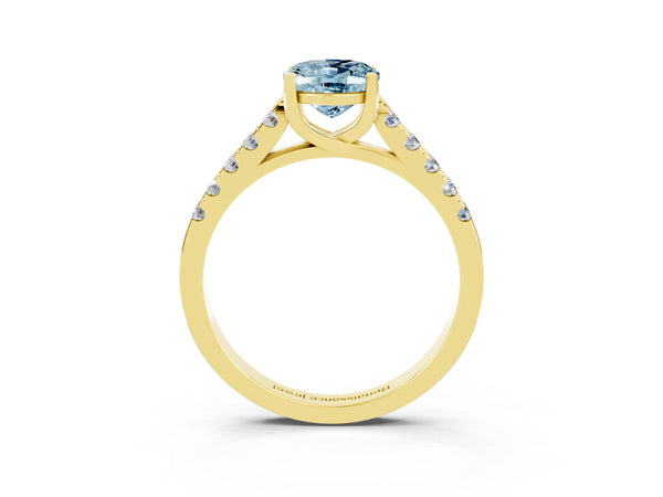 Yellow gold Oval Cut Aquamarine Pavé Band Solitaire Ring with Prong Setting