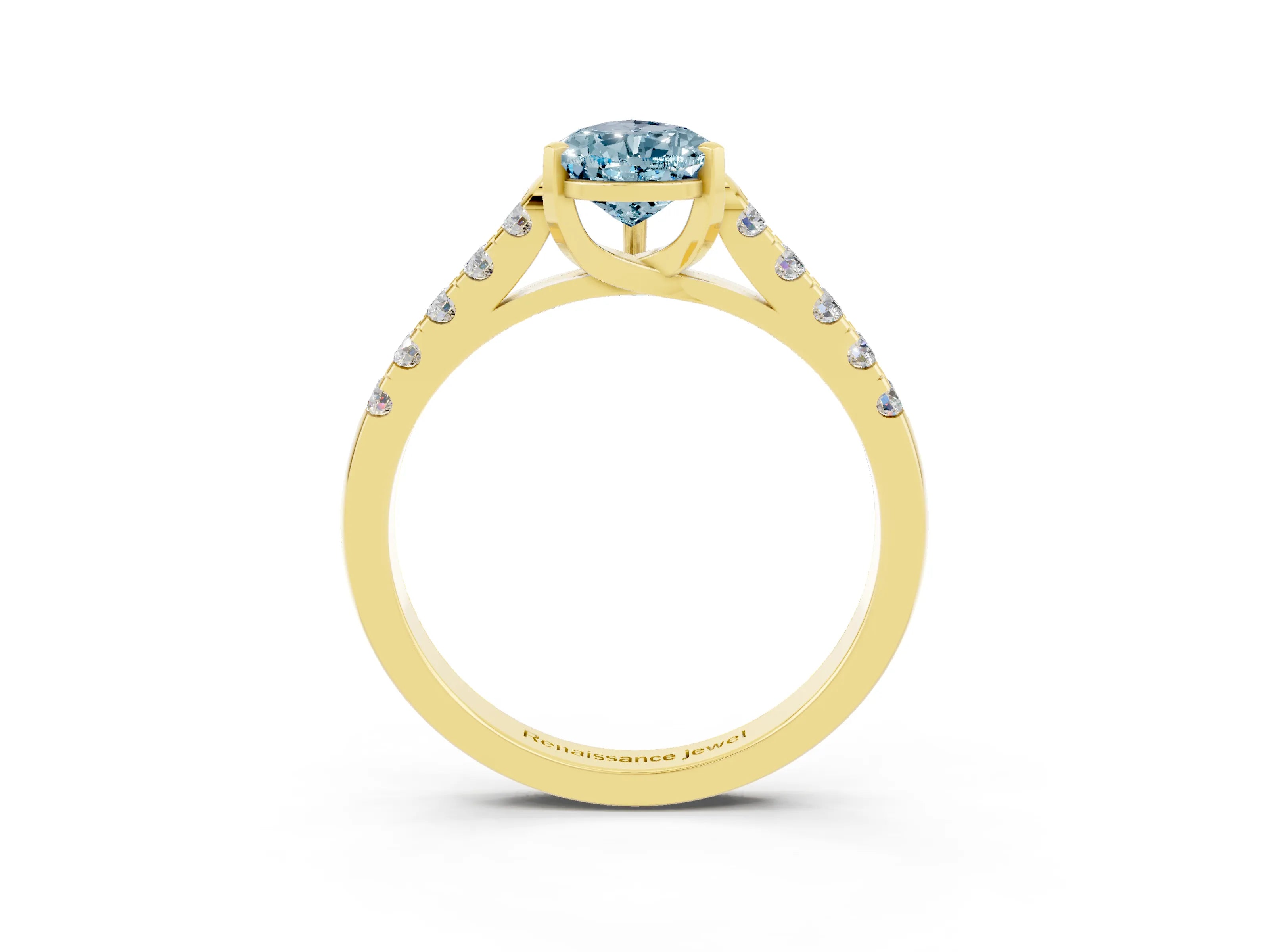 Yellow gold {shape_name} Aquamarine Solitaire Ring with Pavé Band and Four-Prong Setting_3