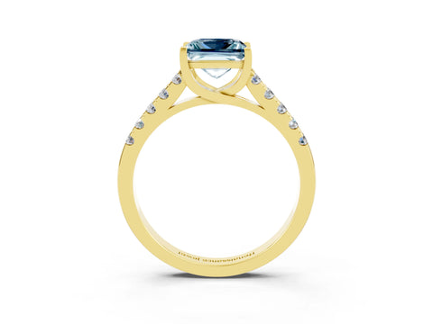 Yellow gold {shape_name} Aquamarine Solitaire Ring with Pavé Band and Four-Prong Setting_3