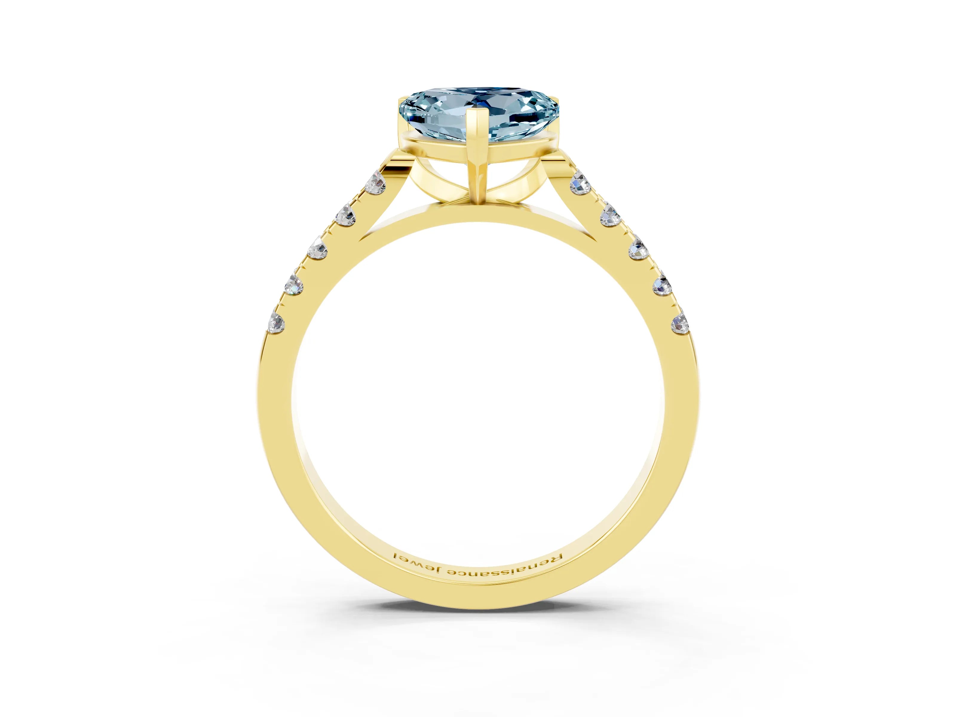 Yellow gold {shape_name} Aquamarine Solitaire Ring with Pavé Band and Four-Prong Setting_3