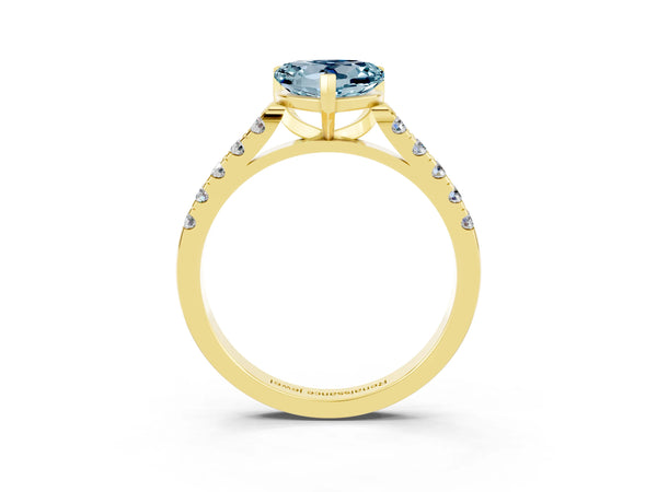 Yellow gold Heart Cut Aquamarine Pavé Band Solitaire Ring with Prong Setting