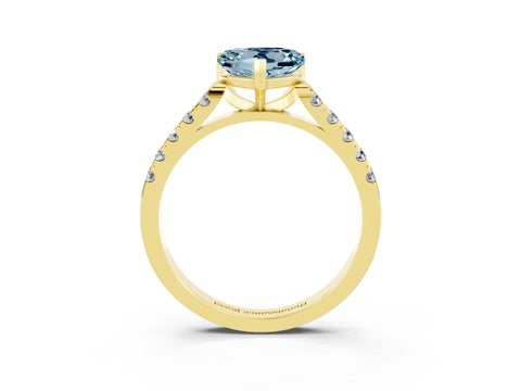 Yellow gold {shape_name} Aquamarine Solitaire Ring with Pavé Band and Four-Prong Setting_3