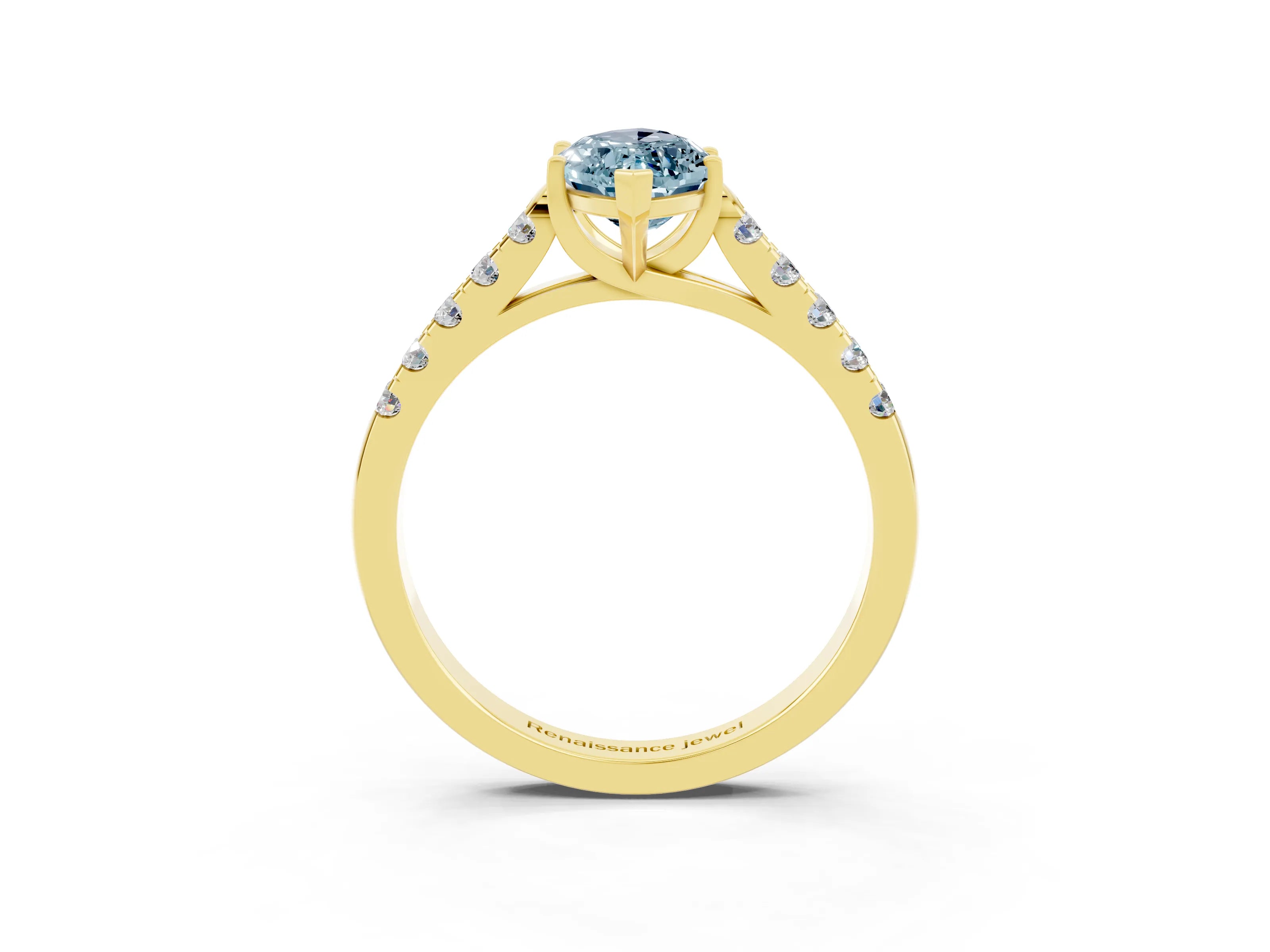 Yellow gold {shape_name} Aquamarine Solitaire Ring with Pavé Band and Four-Prong Setting_3