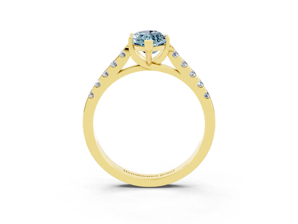 Yellow gold Marquise Cut Aquamarine Pavé Band Solitaire Ring with Prong Setting