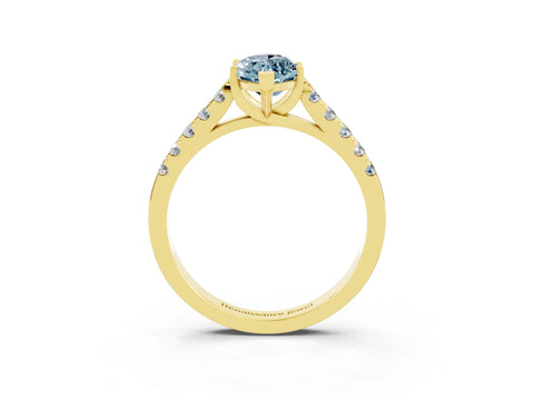 Yellow gold {shape_name} Aquamarine Solitaire Ring with Pavé Band and Four-Prong Setting_3