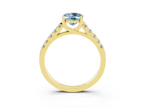Yellow gold {shape_name} Aquamarine Solitaire Ring with Pavé Band and Four-Prong Setting_3
