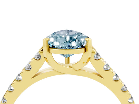 Yellow gold {shape_name} Aquamarine Solitaire Ring with Pavé Band and Four-Prong Setting_4