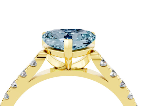 Yellow gold {shape_name} Aquamarine Solitaire Ring with Pavé Band and Four-Prong Setting_4