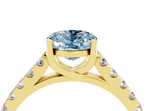 Yellow gold {shape_name} Aquamarine Solitaire Ring with Pavé Band and Four-Prong Setting_4