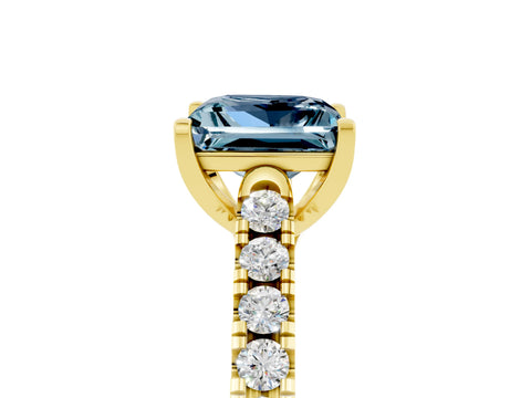 Yellow gold {shape_name} Aquamarine Solitaire Ring with Pavé Band and Four-Prong Setting_5