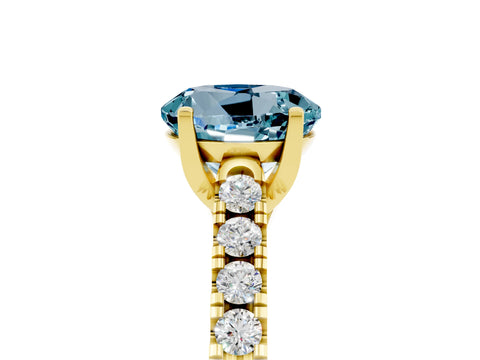 Yellow gold {shape_name} Aquamarine Solitaire Ring with Pavé Band and Four-Prong Setting_5