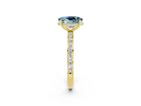 Yellow gold {shape_name} Aquamarine Solitaire Ring with Pavé Band and Hidden Halo_2