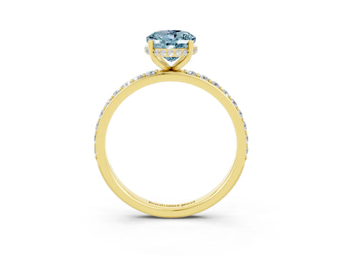 Yellow gold {shape_name} Aquamarine Solitaire Ring with Pavé Band and Hidden Halo_3