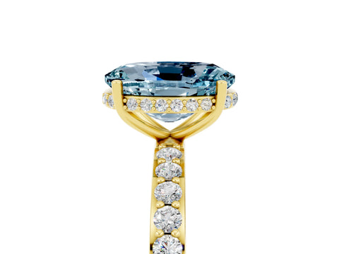 Yellow gold {shape_name} Aquamarine Solitaire Ring with Pavé Band and Hidden Halo_5