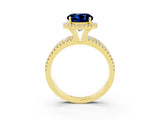 Yellow gold {shape_name} Blue Sapphire Halo Engagement Ring with Split Shank and Four-Prong Setting_3