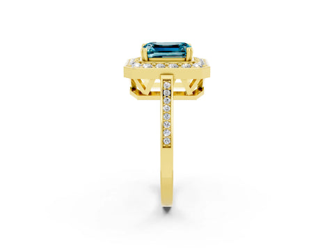 Yellow gold {shape_name} Blue Topaz Halo Ring with Split Shank and Four-Prong Setting_2
