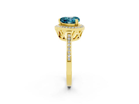 Yellow gold {shape_name} Blue Topaz Halo Ring with Split Shank and Four-Prong Setting_2