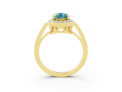 Yellow gold {shape_name} Blue Topaz Halo Ring with Split Shank and Four-Prong Setting_3
