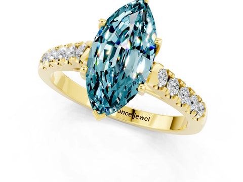 Yellow gold {shape_name} Blue Topaz Solitaire Ring with Pavé Band and Four-Prong Setting_1