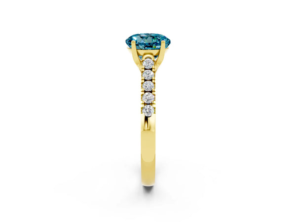 Yellow gold Round Cut Blue Topaz Pavé Band Solitaire Ring with Prong Setting