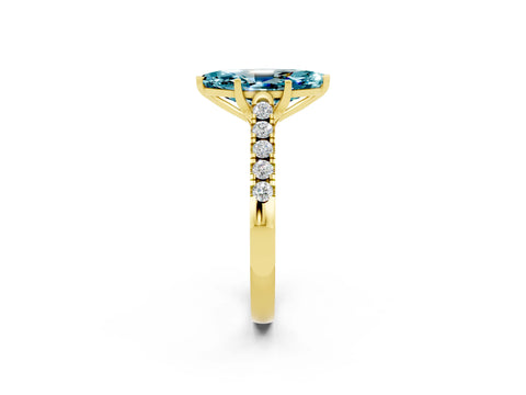 Yellow gold {shape_name} Blue Topaz Solitaire Ring with Pavé Band and Four-Prong Setting_2