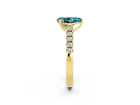 Yellow gold {shape_name} Blue Topaz Solitaire Ring with Pavé Band and Four-Prong Setting_2