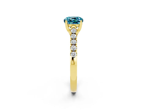 Yellow gold {shape_name} Blue Topaz Solitaire Ring with Pavé Band and Four-Prong Setting_2