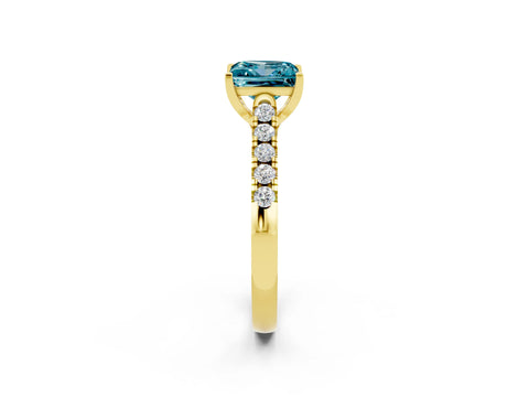 Yellow gold {shape_name} Blue Topaz Solitaire Ring with Pavé Band and Four-Prong Setting_2
