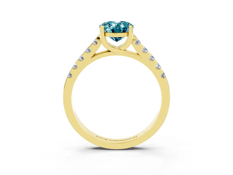 Yellow gold {shape_name} Blue Topaz Solitaire Ring with Pavé Band and Four-Prong Setting_3