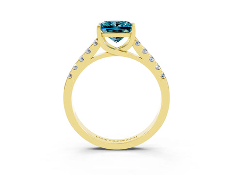 Yellow gold {shape_name} Blue Topaz Solitaire Ring with Pavé Band and Four-Prong Setting_3