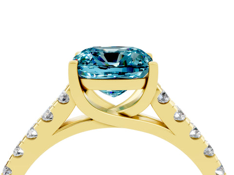 Yellow gold {shape_name} Blue Topaz Solitaire Ring with Pavé Band and Four-Prong Setting_4