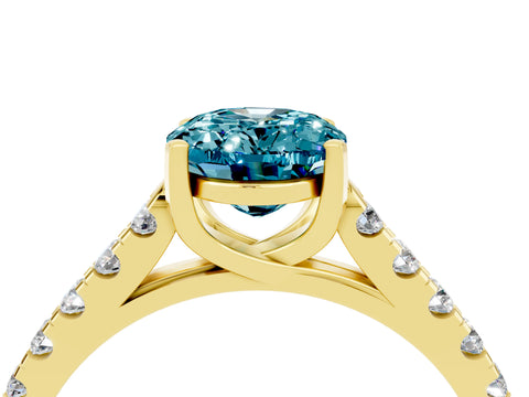 Yellow gold {shape_name} Blue Topaz Solitaire Ring with Pavé Band and Four-Prong Setting_4