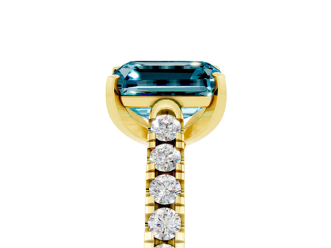 Yellow gold {shape_name} Blue Topaz Solitaire Ring with Pavé Band and Four-Prong Setting_5