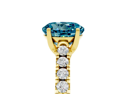 Yellow gold {shape_name} Blue Topaz Solitaire Ring with Pavé Band and Four-Prong Setting_5