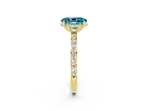 Yellow gold {shape_name} Blue Topaz Solitaire Ring with Pavé Band and Hidden Halo_2