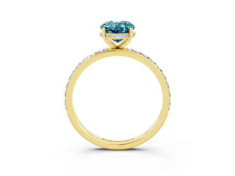 Yellow gold {shape_name} Blue Topaz Solitaire Ring with Pavé Band and Hidden Halo_3