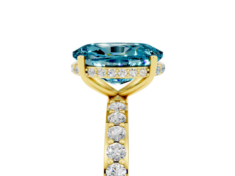 Yellow gold {shape_name} Blue Topaz Solitaire Ring with Pavé Band and Hidden Halo_5