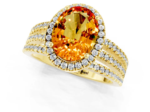 Yellow gold {shape_name} Citrine Halo Engagement Ring with Split Shank and Four-Prong Setting_1