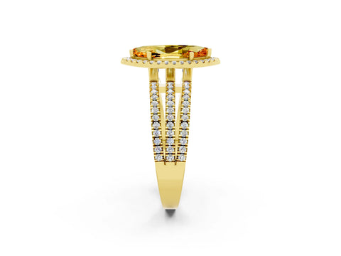 Yellow gold {shape_name} Citrine Halo Engagement Ring with Split Shank and Four-Prong Setting_2