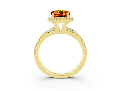 Yellow gold {shape_name} Citrine Halo Engagement Ring with Split Shank and Four-Prong Setting_3