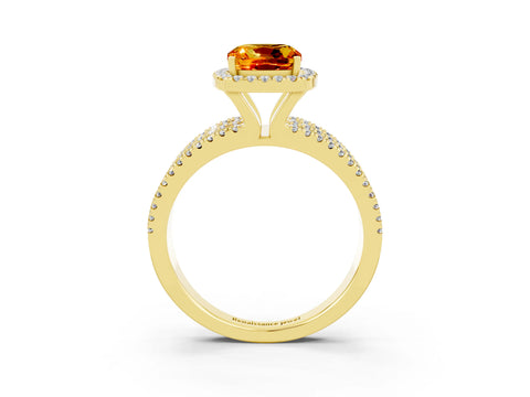Yellow gold {shape_name} Citrine Halo Engagement Ring with Split Shank and Four-Prong Setting_3