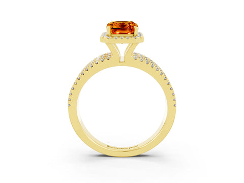 Yellow gold {shape_name} Citrine Halo Engagement Ring with Split Shank and Four-Prong Setting_3