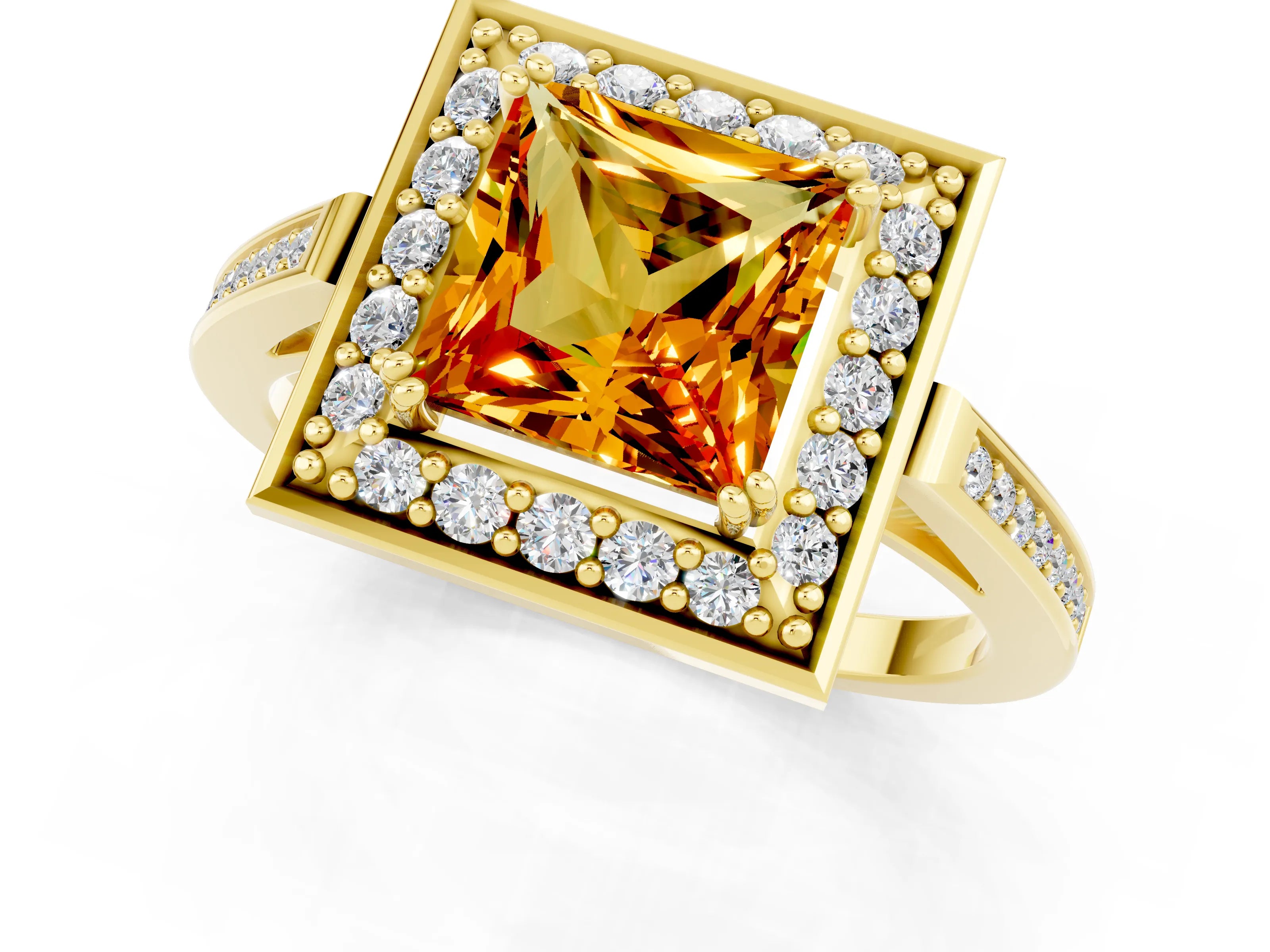 Yellow gold {shape_name} Citrine Halo Ring with Split Shank and Four-Prong Setting_1