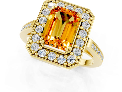 Yellow gold {shape_name} Citrine Halo Ring with Split Shank and Four-Prong Setting_1