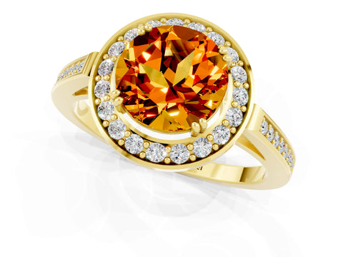 Yellow gold {shape_name} Citrine Halo Ring with Split Shank and Four-Prong Setting_1