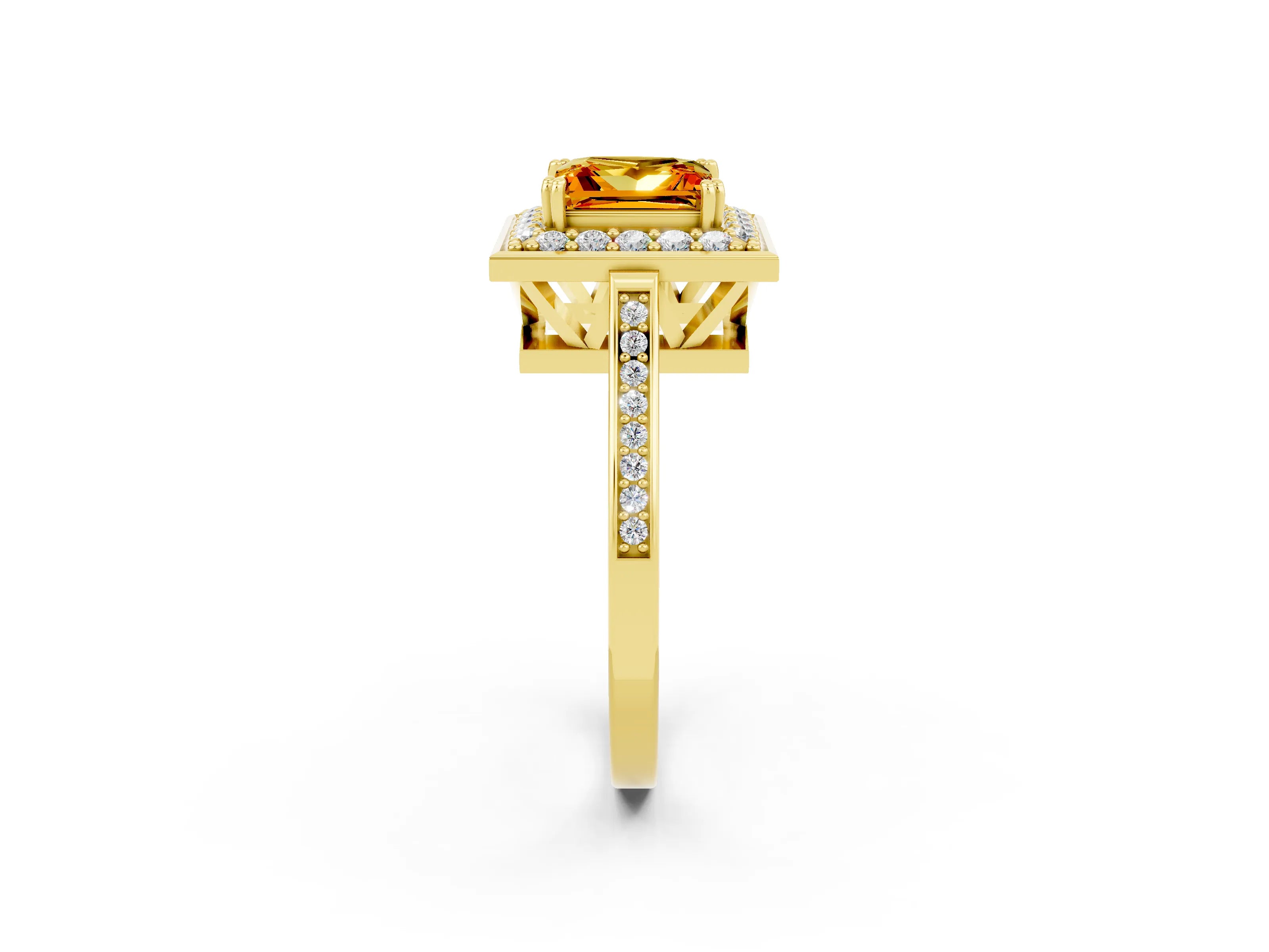 Yellow gold {shape_name} Citrine Halo Ring with Split Shank and Four-Prong Setting_2