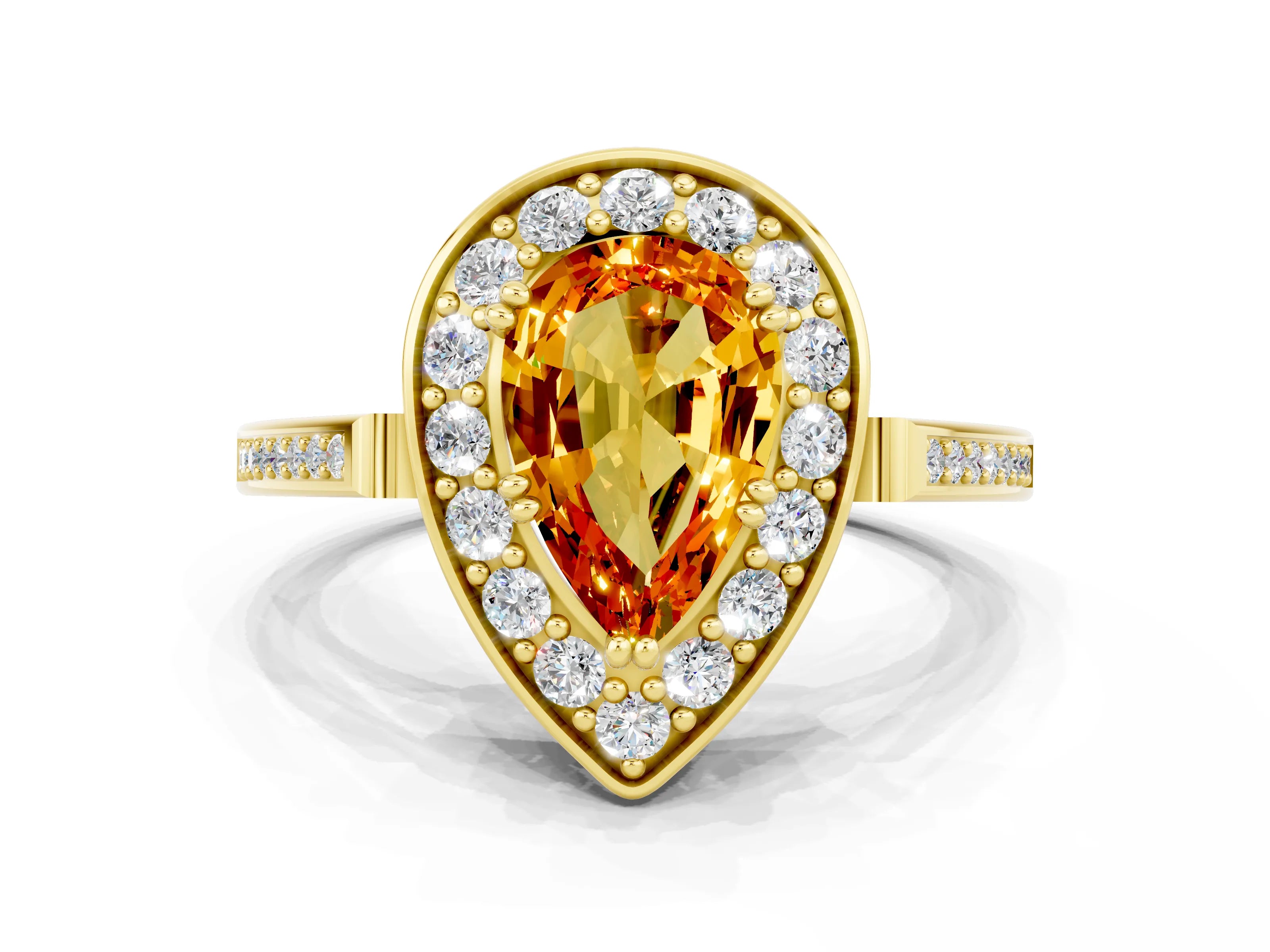 Yellow gold {shape_name} Citrine Halo Ring with Split Shank and Four-Prong Setting